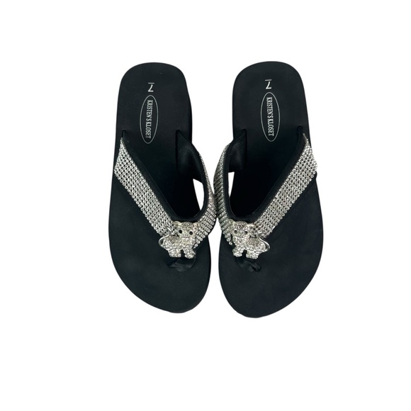 KRISTEN'S KLOSET Cat Lovers Rhinestone Slip On Wedge Flip Flop Sandals - Picture 3 of 10